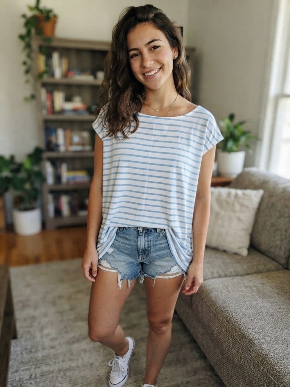 Piko 1988 Light Blue and White Striped Tank Top